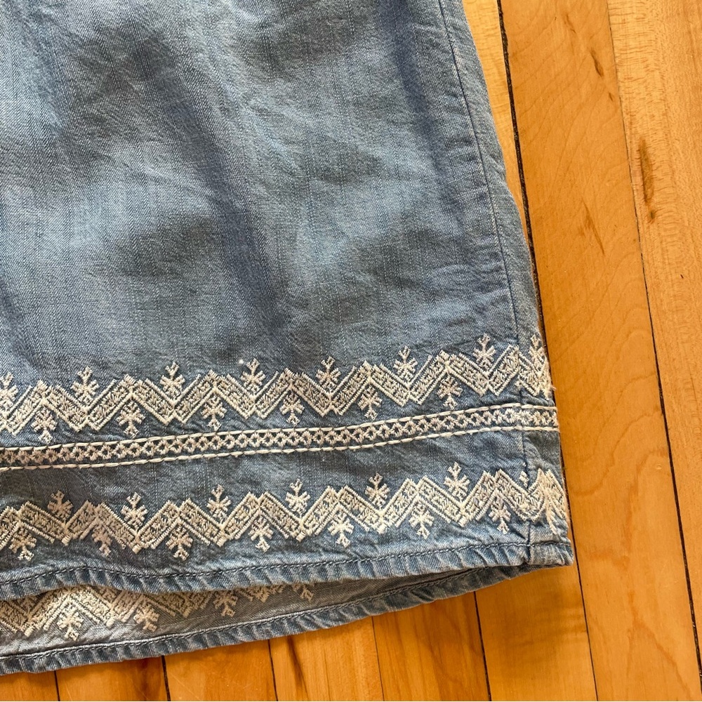 Gap blue denim mini dress with white embroidery and tie waist medium - Picture 9 of 12